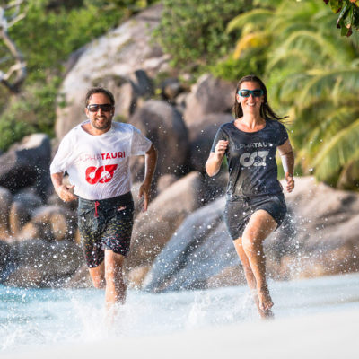 Christian Schiester performs during the Sail and Run projekt on the Seychelles,  February 28th, 2018